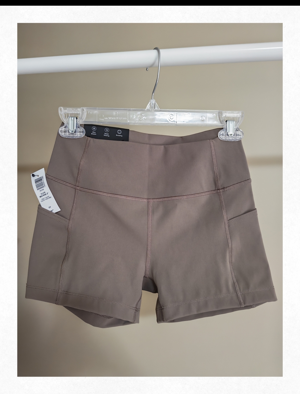 High-Waist Taupe Athletic Shorts with Side Pockets